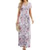 imageGRECERELLE Women Summer Crew Neck Casual Short Sleeve Solid Floral Print Long Maxi Dress with PocketsGray Azalea