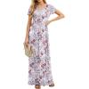imageGRECERELLE Women Summer Crew Neck Casual Short Sleeve Solid Floral Print Long Maxi Dress with PocketsGray Azalea