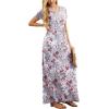 imageGRECERELLE Women Summer Crew Neck Casual Short Sleeve Solid Floral Print Long Maxi Dress with PocketsGray Azalea
