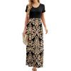 imageGRECERELLE Women Summer Crew Neck Casual Short Sleeve Solid Floral Print Long Maxi Dress with PocketsKhaki