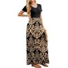 imageGRECERELLE Women Summer Crew Neck Casual Short Sleeve Solid Floral Print Long Maxi Dress with PocketsKhaki