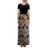 imageGRECERELLE Women Summer Crew Neck Casual Short Sleeve Solid Floral Print Long Maxi Dress with PocketsKhaki