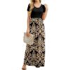 imageGRECERELLE Women Summer Crew Neck Casual Short Sleeve Solid Floral Print Long Maxi Dress with PocketsKhaki