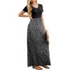 imageGRECERELLE Women Summer Crew Neck Casual Short Sleeve Solid Floral Print Long Maxi Dress with PocketsLeopard Print Black