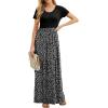 imageGRECERELLE Women Summer Crew Neck Casual Short Sleeve Solid Floral Print Long Maxi Dress with PocketsLeopard Print Black