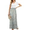 imageGRECERELLE Women Summer Crew Neck Casual Short Sleeve Solid Floral Print Long Maxi Dress with PocketsLily Green