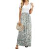 imageGRECERELLE Women Summer Crew Neck Casual Short Sleeve Solid Floral Print Long Maxi Dress with PocketsLily Green
