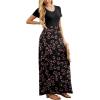 imageGRECERELLE Women Summer Crew Neck Casual Short Sleeve Solid Floral Print Long Maxi Dress with PocketsMantian March Red