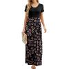 imageGRECERELLE Women Summer Crew Neck Casual Short Sleeve Solid Floral Print Long Maxi Dress with PocketsMantian March Red