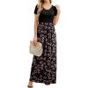 imageGRECERELLE Women Summer Crew Neck Casual Short Sleeve Solid Floral Print Long Maxi Dress with PocketsMantian March Red