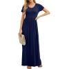 imageGRECERELLE Women Summer Crew Neck Casual Short Sleeve Solid Floral Print Long Maxi Dress with PocketsNavy Blue