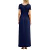 imageGRECERELLE Women Summer Crew Neck Casual Short Sleeve Solid Floral Print Long Maxi Dress with PocketsNavy Blue