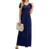 imageGRECERELLE Women Summer Crew Neck Casual Short Sleeve Solid Floral Print Long Maxi Dress with PocketsNavy Blue