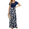 imageGRECERELLE Women Summer Crew Neck Casual Short Sleeve Solid Floral Print Long Maxi Dress with PocketsNavy Blue Floral