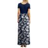 imageGRECERELLE Women Summer Crew Neck Casual Short Sleeve Solid Floral Print Long Maxi Dress with PocketsNavy Blue Floral