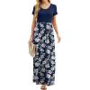 imageGRECERELLE Women Summer Crew Neck Casual Short Sleeve Solid Floral Print Long Maxi Dress with PocketsNavy Blue Floral