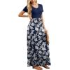 imageGRECERELLE Women Summer Crew Neck Casual Short Sleeve Solid Floral Print Long Maxi Dress with PocketsNavy Blue Floral
