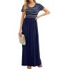 imageGRECERELLE Women Summer Crew Neck Casual Short Sleeve Solid Floral Print Long Maxi Dress with PocketsNavy Striped