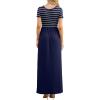 imageGRECERELLE Women Summer Crew Neck Casual Short Sleeve Solid Floral Print Long Maxi Dress with PocketsNavy Striped