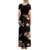 imageGRECERELLE Women Summer Crew Neck Casual Short Sleeve Solid Floral Print Long Maxi Dress with PocketsRed Brown Flowers Black