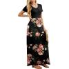 imageGRECERELLE Women Summer Crew Neck Casual Short Sleeve Solid Floral Print Long Maxi Dress with PocketsRed Brown Flowers Black