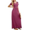imageGRECERELLE Women Summer Crew Neck Casual Short Sleeve Solid Floral Print Long Maxi Dress with PocketsRed Gray