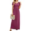 imageGRECERELLE Women Summer Crew Neck Casual Short Sleeve Solid Floral Print Long Maxi Dress with PocketsRed Gray
