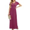 imageGRECERELLE Women Summer Crew Neck Casual Short Sleeve Solid Floral Print Long Maxi Dress with PocketsRed Gray