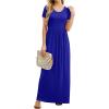 imageGRECERELLE Women Summer Crew Neck Casual Short Sleeve Solid Floral Print Long Maxi Dress with PocketsRoyal Blue