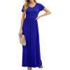 imageGRECERELLE Women Summer Crew Neck Casual Short Sleeve Solid Floral Print Long Maxi Dress with PocketsRoyal Blue