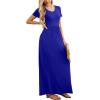 imageGRECERELLE Women Summer Crew Neck Casual Short Sleeve Solid Floral Print Long Maxi Dress with PocketsRoyal Blue