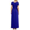 imageGRECERELLE Women Summer Crew Neck Casual Short Sleeve Solid Floral Print Long Maxi Dress with PocketsRoyal Blue