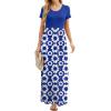 imageGRECERELLE Women Summer Crew Neck Casual Short Sleeve Solid Floral Print Long Maxi Dress with PocketsRoyal Blue Floral