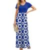 imageGRECERELLE Women Summer Crew Neck Casual Short Sleeve Solid Floral Print Long Maxi Dress with PocketsRoyal Blue Floral