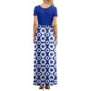 imageGRECERELLE Women Summer Crew Neck Casual Short Sleeve Solid Floral Print Long Maxi Dress with PocketsRoyal Blue Floral