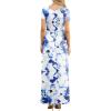 imageGRECERELLE Women Summer Crew Neck Casual Short Sleeve Solid Floral Print Long Maxi Dress with PocketsWhite Ink Blue