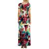 imageGRECERELLE Women Summer Crew Neck Casual Short Sleeve Solid Floral Print Long Maxi Dress with PocketsWhite Ink Red