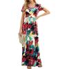imageGRECERELLE Women Summer Crew Neck Casual Short Sleeve Solid Floral Print Long Maxi Dress with PocketsWhite Ink Red
