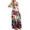 imageGRECERELLE Women Summer Crew Neck Casual Short Sleeve Solid Floral Print Long Maxi Dress with PocketsWhite Ink Red