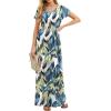 imageGRECERELLE Women Summer Crew Neck Casual Short Sleeve Solid Floral Print Long Maxi Dress with PocketsWhite Monotherapy