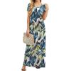 imageGRECERELLE Women Summer Crew Neck Casual Short Sleeve Solid Floral Print Long Maxi Dress with PocketsWhite Monotherapy