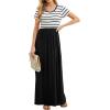 imageGRECERELLE Women Summer Crew Neck Casual Short Sleeve Solid Floral Print Long Maxi Dress with PocketsWhite Striped