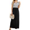 imageGRECERELLE Women Summer Crew Neck Casual Short Sleeve Solid Floral Print Long Maxi Dress with PocketsWhite Striped