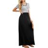 imageGRECERELLE Women Summer Crew Neck Casual Short Sleeve Solid Floral Print Long Maxi Dress with PocketsWhite Striped