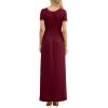 imageGRECERELLE Women Summer Crew Neck Casual Short Sleeve Solid Floral Print Long Maxi Dress with PocketsWine Red