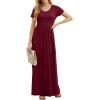 imageGRECERELLE Women Summer Crew Neck Casual Short Sleeve Solid Floral Print Long Maxi Dress with PocketsWine Red