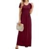 imageGRECERELLE Women Summer Crew Neck Casual Short Sleeve Solid Floral Print Long Maxi Dress with PocketsWine Red