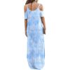 imageGRECERELLE Women Summer Maxi Dresses Casual Loose Strapless Strap Cold Shoulder Short Sleeve Split Long Dress with Pocket M Tie Dye Blue