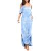 imageGRECERELLE Women Summer Maxi Dresses Casual Loose Strapless Strap Cold Shoulder Short Sleeve Split Long Dress with Pocket M Tie Dye Blue