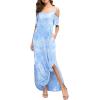 imageGRECERELLE Women Summer Maxi Dresses Casual Loose Strapless Strap Cold Shoulder Short Sleeve Split Long Dress with Pocket M Tie Dye Blue